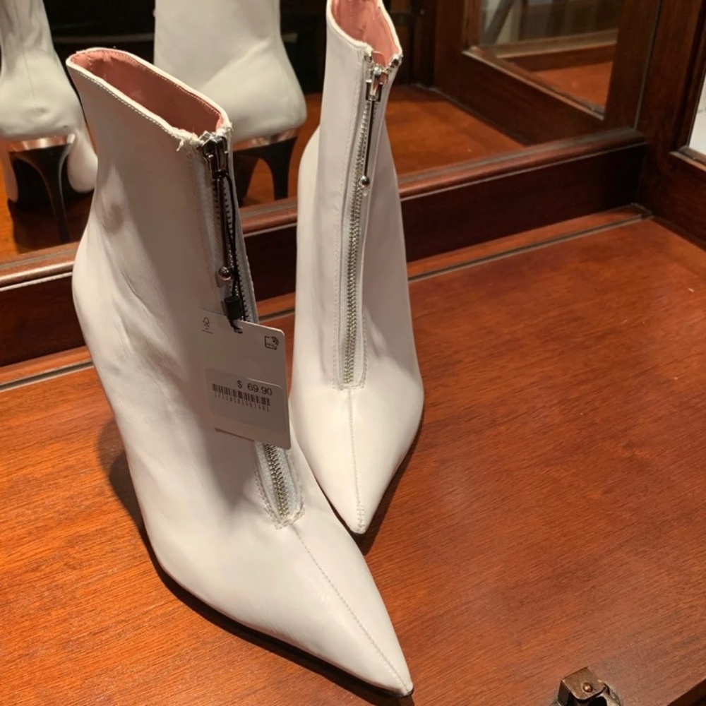 Zara Leather White Booties